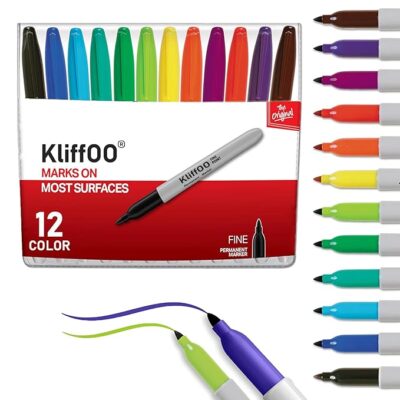 12 Colors Permanent Coloring Marker Pen, Colorful Fine Point Bullet Tip Art Marker Sketch Pen for Drawing, Writing, Painting, Sketching, Works on Wood, Plastic, Metal, and More (12)