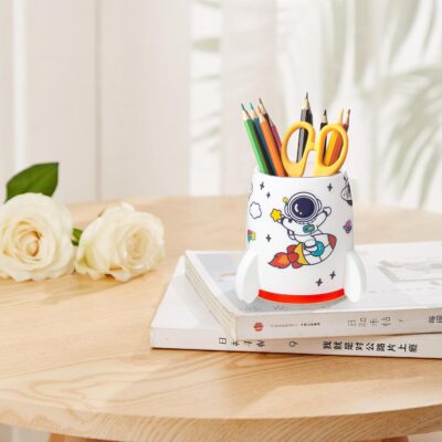AccuPrints Sumiko Cute Astronaut Pen Pencil Holder, Pen Stand For Office Desk Organizer, Creative Pen Cup Organizer For Kids, Desk, School Classroom, Office(white)