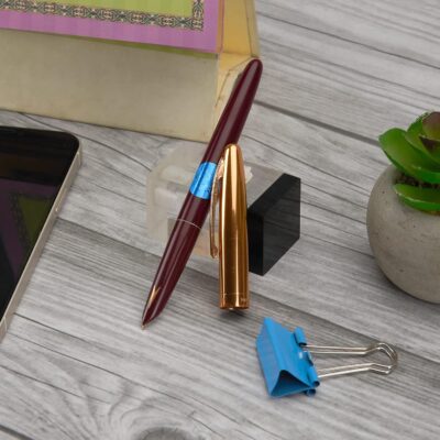 GOLD LEAF Hero Pen 329 Model Original Fountain Ink Pen Iridium Nib Gold Cap (Maroon)