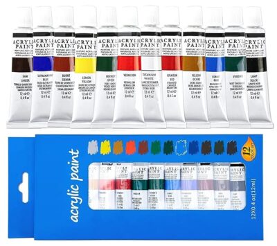 Wynhard Acrylic Paint Set Acrylic Painting Kit Canvas Painting Kit Acrylic Colors Paints Tubes Set 12ml Acrylic Tube Paint Set Painting Colors 12 Color Set, Multicolor