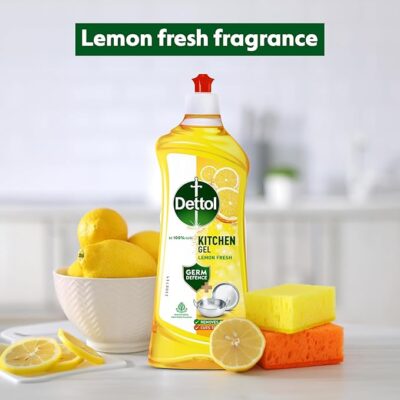 Dettol Dishwash liquid and Kitchen Gel || Cuts Tough Grease || Remove germs || Lemon Fragrance || 750ml (Bottle)
