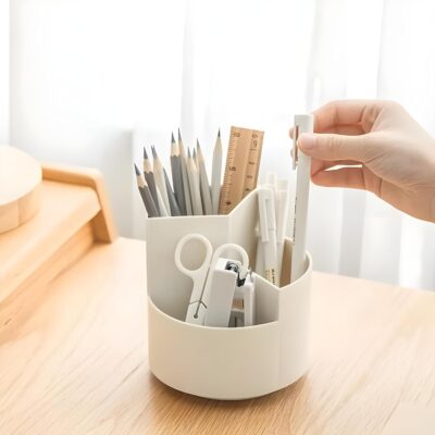 Pen & Pencil Holders and Stationery Organiser Holder I 3 Compartment Plastic Case Holder I Multi-Functional Storage & Display Stand for Home, Office Table Accessories I Plastic - White