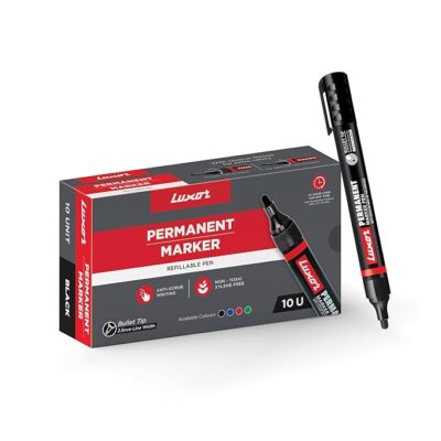 Luxor Refillable Permanent Marker in Classic Black, Pack of 10, Perfect for Sustainable and Bold Writing