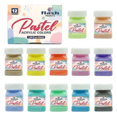 Flash Pastel Acrylic Colours-Rich Pigments Non Fading Non Toxic Acrylic Paint Set for Artists Professionals Students Hobby Painters (Set of 12 Colors-50 ml each, Multi)