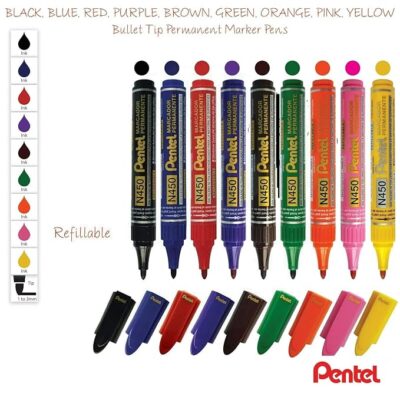 Pentel N450 Xtra Large Permanent Marker - Medium Bullet Tip (Multicolor Set of 9) by DTL Company