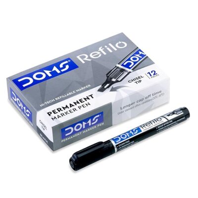 DOMS REFILO Permanent Marker Pen | Non-Toxic |HI-TECH REFILLABLE with JAPNESE Bullet TIP (Pack of 10) Black Ink