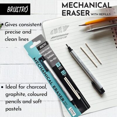 BRUSTRO Mechanical Precision Retractable Zero Eraser | 2.3mm - Ultra-Fine Tip | Refillable, Perfect for Artists, Architects, Students, Professionals, Clean and Accurate.