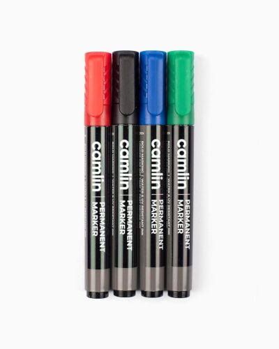 Camlin 7270002 Kokuyo Permanent Bold Marker - Pack of 4 Assorted Colors (Black, Blue, Red, Green)