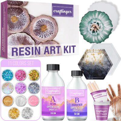 Craftinger Diy Resin Coaster Kit With 200Gm Epoxy Resin Moulds And More, Multicolor