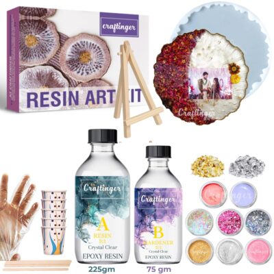 Craftinger Resin Art Photoframe Kit Lite with 300gm Resin & Wooden Stand, Colors and More