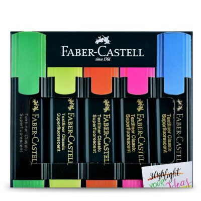 Faber-Castell Textliner Pen Set – Pack of 5 Assorted Colours | Refillable Markers for Study, Journaling & Doodling | Stationery Essential for Students