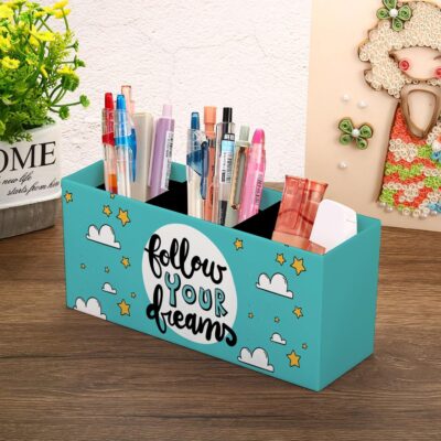 AccuPrints Paper Board Pen Holder, Desktop Pen Organizer,3 Compartment Pen and Pencil Holder, Desktop Organizer for Store Marker, Office Supplies, (Large)-design Follow Your Dream