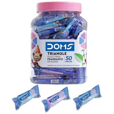 Doms Triangular Dust Free Fragrance Eraser Jar Pack | Clean, Dust Free & Good Erasing | Lesser Flakes & Non-messy Erasing | Always Catches People's Eye | Pack of 50 Pieces