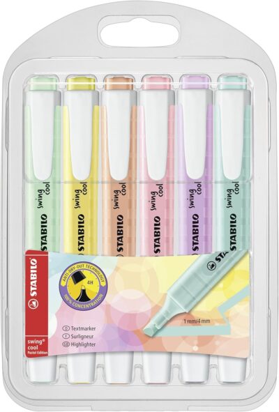 STABILO Swing Cool Highlighter Pen Pastel - Pack of 6 (Assorted Colours)