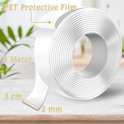 3 miter Adhesive Tape, Double Sided Tape, Heavy Duty Double Sided Adhesive Pads, Strong Adhesive Strips for Walls, No Traces, Reusable Transparent Nano Tape for Hanging Paintings, Carpet
