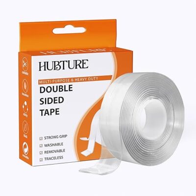HUBTURE 3 Meter Multipurpose Double Sided Nano Grip Tape – Heavy Duty, Reusable, Washable, Heat Resistant, Adhesive Silicone Tape – 2mm Thick Anti-Slip Transparent Tape for Home & Office (Pack of 1)