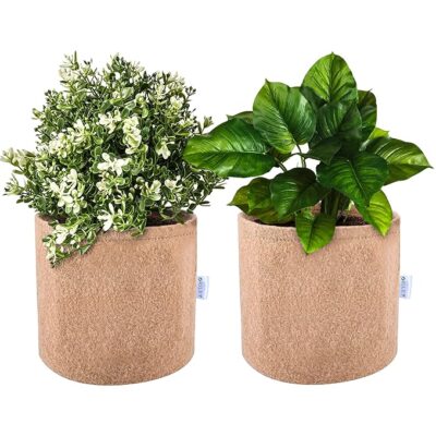 ORILEY Non-Woven Fabric Grow Bags UV Treated Gardening Pots Terrace Indoor Outdoor Home Balcony Nursery Leafy Vegetable Fruits & Flower (Beige, Round, 300 GSM 4 x 4-inch Pack of 2)