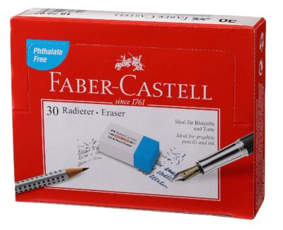 Faber-Castell Ink and Pencil Eraser - Pack of 30 (White and Blue)
