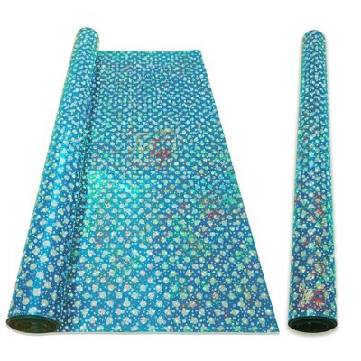 TIPTOP DECORATION Premium Designer Metallic Polyester Paper Multipurpose Roll (55 Meter) (20 Inch) (Polka Sky Blue Holography)