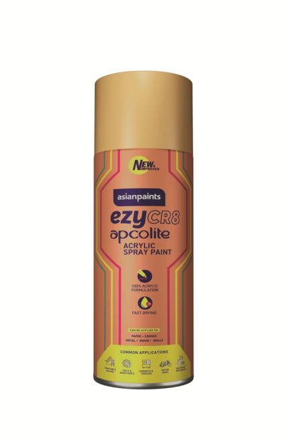 Asian Paints ezyCR8 Apcolite DIY Spray Paint – Gold, 400ml, 100% Acrylic | Multi-Surface Use: Metal, Wood & Walls