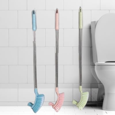 Double Hockey Shape Toilet Cleaner Brush with Holder Stand, Toilet Cleaning Brush for Western and Indian Toilet, Bathroom Brush for Toilet Cleaning (Multi-Color, Pack of 1)