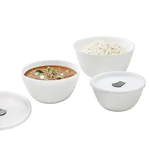 Larah by BOROSIL Opalware Solid Serving Bowl with Lid - 500ml, 750ml, 1L, Set of 3, White (Copy)