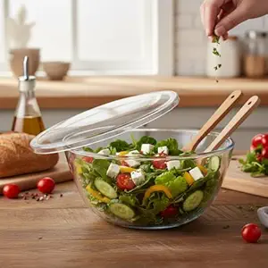 Femora Borosilicate Glass Mixing Bowl with Lid, 1 Pcs 2100ml, Serving Bowl, Kitchen, Oven & Microwave, Dishwasher and Freezer Safe, Scratch Resistant, Round, Transparent