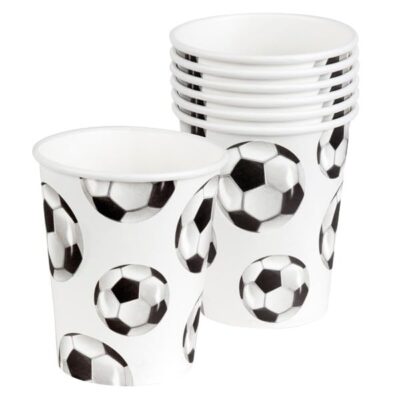 Wanna Party Soccer Themed Paper Cups - 9 Ounces for Party Supplies and Football Decorations - Pack of 8