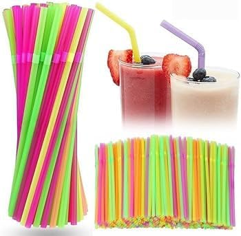 Kesora® - Eco Disposable Straws – Colorful Flexible Drinking Straws for Smoothies, Milkshakes, Slushies – Flexible Straws for Parties & Daily Use (Multi Colour, 100 Pieces)