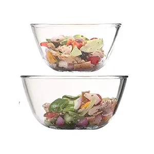 Femora Borosilicate Glass Microwave Safe All-Purpose Mixing Bowls,1650 ML, 2100 ML, Set of 2