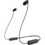 Sony WI-C100 Wireless Headphones with Customizable Equalizer for Deep Bass & 25 Hrs Battery, DSEE-Upscale, Splash Proof, 360RA, Fast Pair, in Ear Bluetooth Headset with Mic for Phone Calls (Black)
