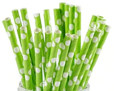 CHOCO DECOR Disposable Paper Striped Straws - Green Dot Colour (6 mm)- Pack of 100 Pcs