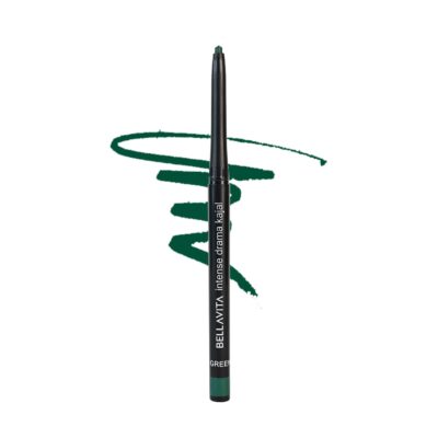 BELLAVITA Intense Drama Kajal Green Waterproof Smudge Proof | Long Lasting, Enriched with Vitamin E & Almond Oil | pencil Glossy | Kajal for women| 0.3 g