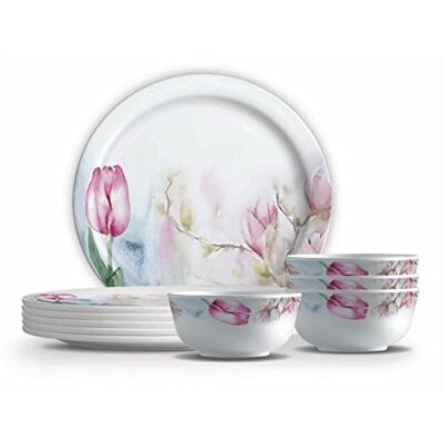 MILTON Melamine Floral Dinnerware Set 18-Pieces, Multicolour