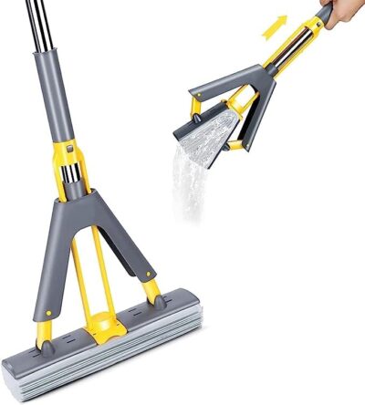 Butterfly Mop - PVA Mop Super Absorbent - Sponge Mops for Floor Cleaning - Stainless Steel Handle - 13" PVA Sponge Home Office Universal Cleaning Squeeze mop
