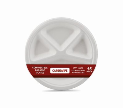 Careswipe Paper Plates - 4 Compartment, Eco-Friendly Disposable Plates, 11 inches 10 Pcs, Heavy-Duty for Parties, Events, Weddings, Picnics, and Everyday Use