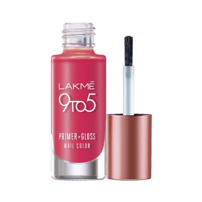 LAKMÉ 9 To 5 Primer + Gloss Glossy Finish Nail Colour, Blush Punch, 6 Ml