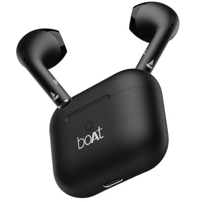 Boat Aird pods Joy, 35Hrs Battery, Fast Charge, IWP Tech, Low Latency, 2Mic ENx, Type-C Port, v5.3 Bluetooth Earbuds, TWS Ear Buds Wireless Earphones with mic (Jet Black)