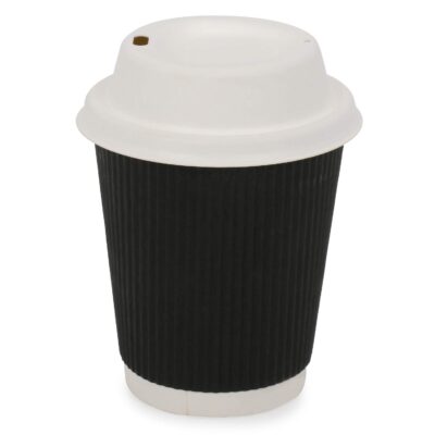 [250 ml, 50 Count, 8oz, Black Disposable Premium Double Wall Ripple Paper Cup with Bagasse Lid | Ecofriendly Glasses for Party, Cafes | Ideal for Tea, Coffee, Soft Drinks | GSM -485