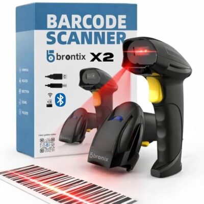 Brontix 2D & 1D Super Fast Barcode Scanner Wireless & Wired 2.4GHz | QR Code Scanner Rechargeable | USB Handheld Barcode Reader with Induction Scanning, Built-in Light, ABS Body | 1 Year Warranty