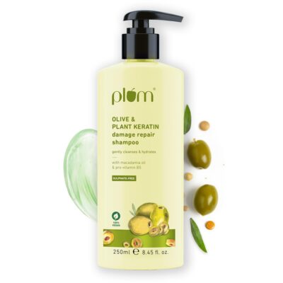 Plum Olive & Plant Keratin Damage Repair Shampoo | Sulphate-Free | With Olive & Macadamia oil| For Damaged, Salon-Treated Hair | 250 ml
