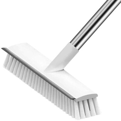Stainless Steel Floor Cleaner Mop Swiper with Strong Bristle | 2 in 1 Scrape Floor Scrubbing Brush with Long Handle | Tile Cleaner Broom Brush for Kitchen (White)