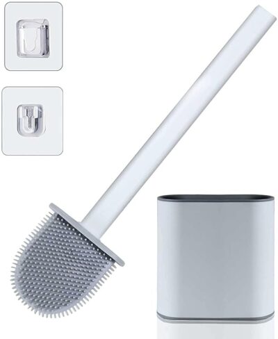 Toilet Brush and Holder Set for Bathroom, Flexible Toilet Cleaning Bowl Brush Head with Silicone Bristles, Compact Size for Storage and Organization (Multicolor)