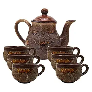 India Meets India Ceramic Serving Kettle Set with 1 Kettle (800 ml), 6 Cups (100 ml Each)
