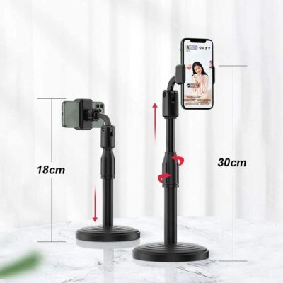 SEVAM Broadcast Mobile Phone Stand Multi-Angle Adjustable Desk Mount Holder 360 Rotate for Online Classes Live Streaming, Universal Compatible with All iPhone/Android Smartphone Tabletop
