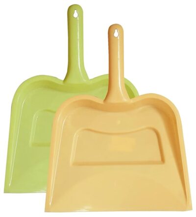 Kuber Industries Plastic Lightweight 12" Dustpan with Comfort Grip Handle for Easy Sweep Broom, Pack of 2 (Cream & Green)