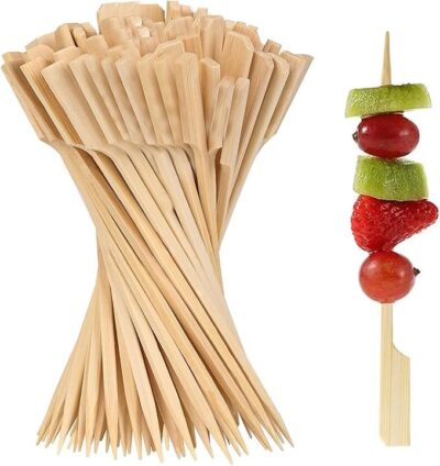 DNY Bamboo Skewers 100PCS Food Appetizer Toothpicks Wide Flat Paddle Bamboo Wood Picks for Cocktail Appetizers Fruit Sandwich Barbeque Snacks, Fondue 5 Inches