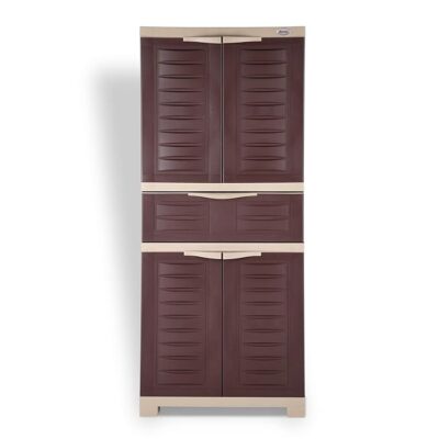 Supreme Furniture Fusion 02 MDR-1 Multipurpose Almira with 1 Drawer Plastic Cupboard/Cabinet for Home & Kids (Full Size, Globus Brown/Dark Beige)