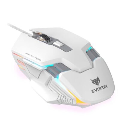 EvoFox Starter Series Specter USB Wired Gaming Mouse | up to 3600 DPI Gaming Sensor | 6 Buttons | Upto 7 Million Clicks | 7 Colors Rainbow Lighting with Breathing Effect | 1.5m Braided Cable (White)