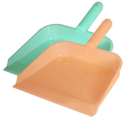 Kuber Industries 10" Plastic Dustpan, Pack of 2, Green & Light Pink